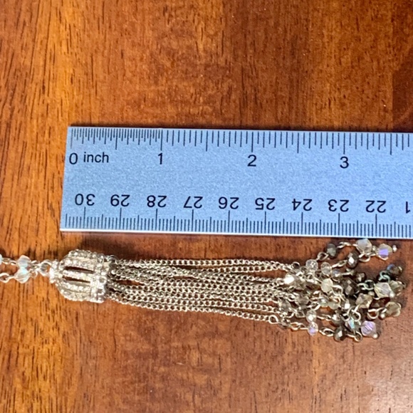 Vintage Iridescent Beaded Silver Crown Tassel Necklace. 18”-21” - Picture 3 of 7